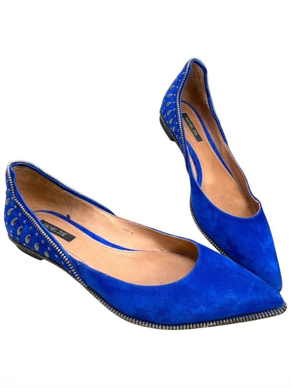 Rachel Zoe Damon Cobalt Blue Suede Stud‎ Zipper Accent Flats